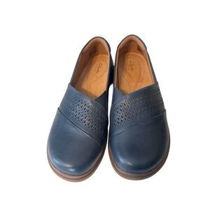 Clarks Certina Edge Women's Slip On Comfort Shoes Blue Leather High Demand Sz 9
